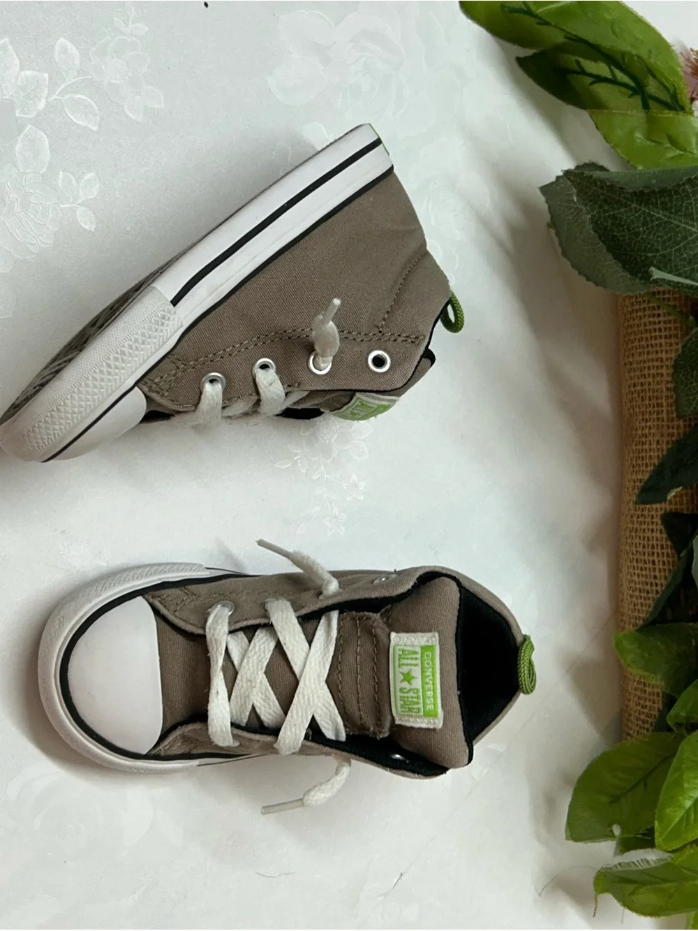 Kids Canvas High-Top Sneakers in Taupe and White
